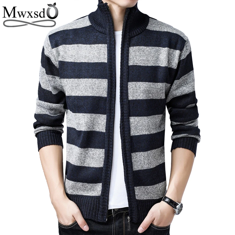 

Mwxsd winter casual men warm striped cardigan sweater men's cotton warm knitted cardigan male Warm Sweatercoat overcoat jacket