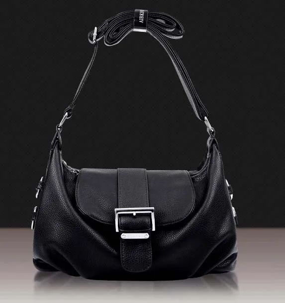 Natural leather long strap messenger bag shoulder bag women old lady