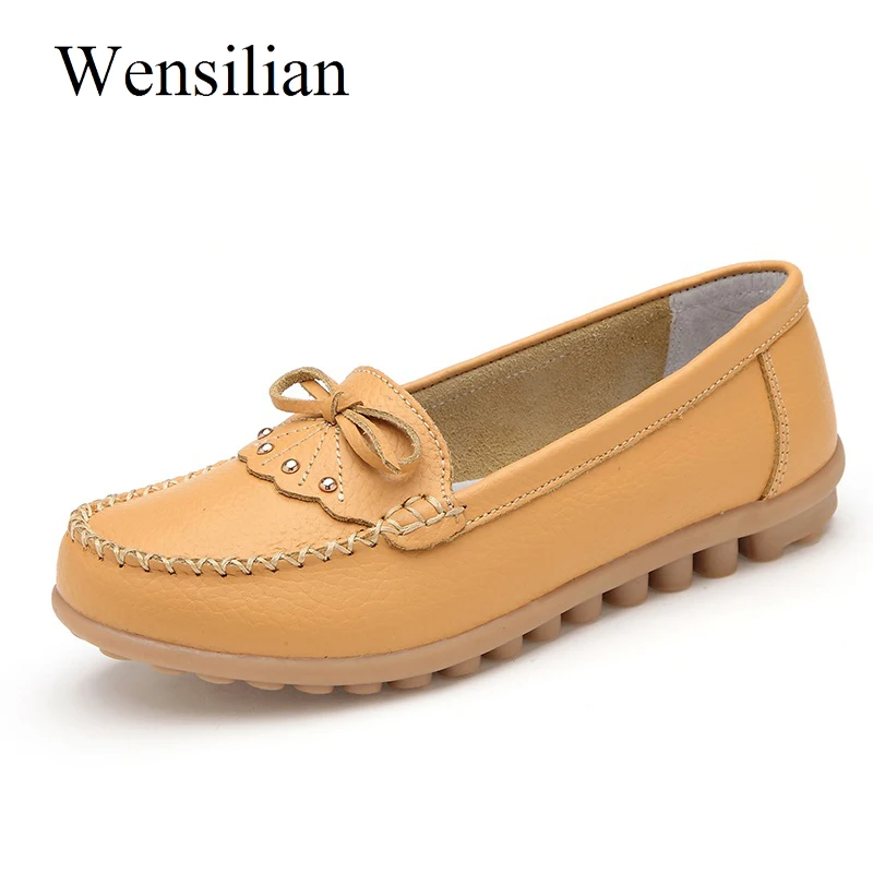 

Summer Ballet Flat Shoes Women Elegant Butterfly Knot Genuine Leather Shoes Moccasins Casual Slip On Loafers Zapatos Mujer