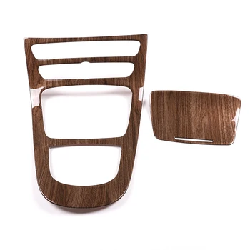 

For Mercedes Benz E Class W213 2019 Walnut Wood Grain 2 Pcs ABS Console Gear Panel Frame Cover Trim Accessories