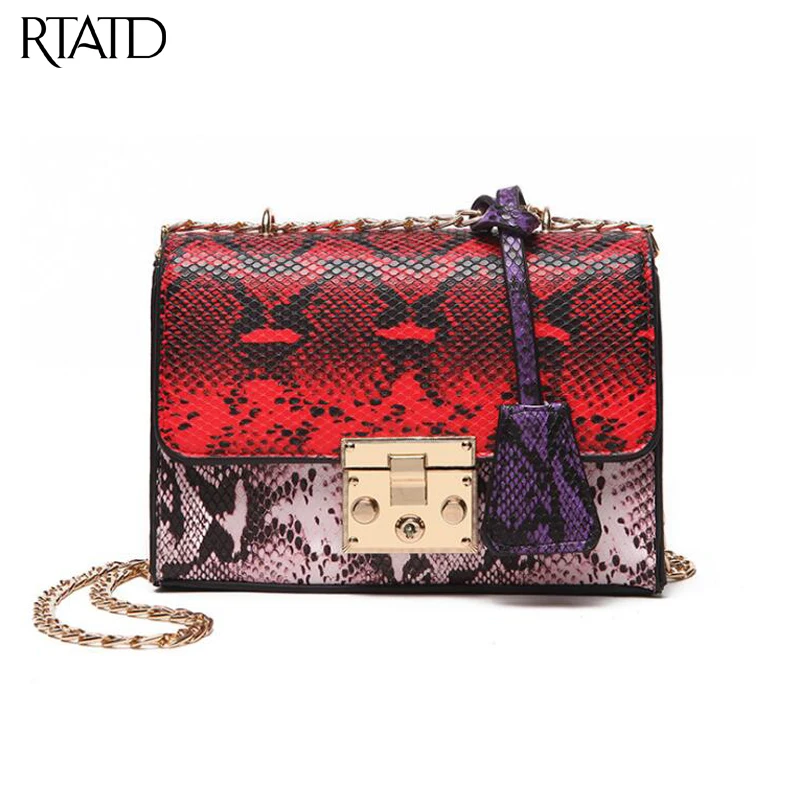 

RTATD New faux python leather women bag lady chain shoulder bag super hot girls cross body hasp open stylish messenger bags B012