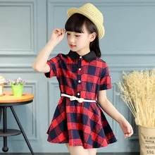 Adolescente Filles New Summer Coton Plaid Robe Fille Enfants 5 6 7 8 9 10 11 12 13 Ans Bébé Fille Vêtements Enfants Robes Infantis