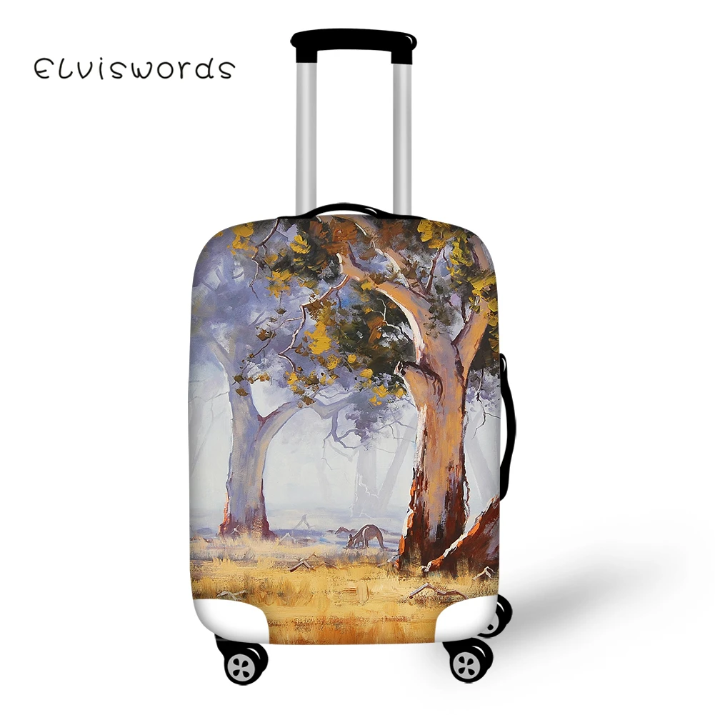 

ELVISWORDS Tree Oil Painting Printed Travel Luggage Cover for Girls Boys Suitcase Protective Cover High Elasticity Case Vintage