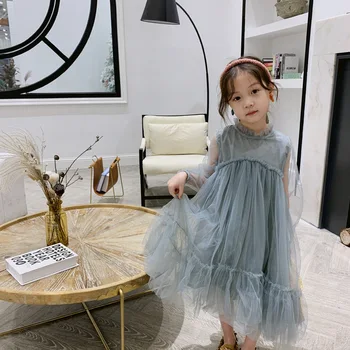 

Baby Girls Princess Dress 2019 Fashion Mesh Long Evening Dress Birthday Party Korean Sweet Fairy Tulle Birthday Party Tutu Dress