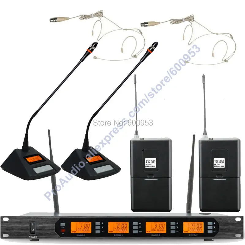 

MICWL Audio Classic 4x100 Channel Digital Wireless 2 Desktop Meeting 2 Beige Headset Karaoke Microphone Mic System