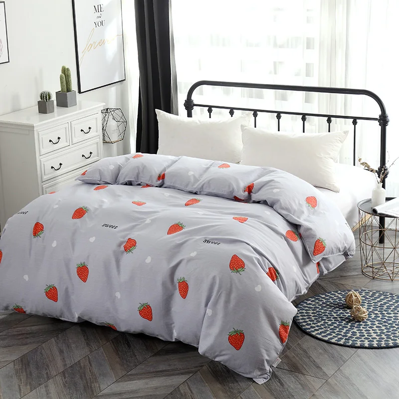 1pcs Duvet Cover Gray Quilt Cover Pure Cotton Strawberry