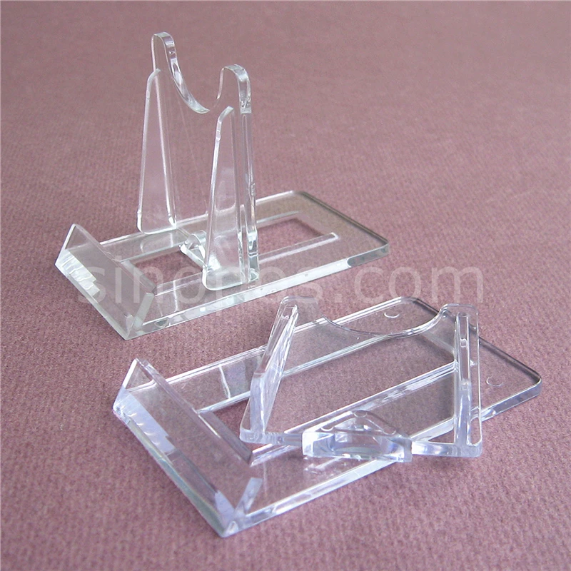 

Plastic Twist Adjustable Sliding Stand Small 4x7, card coin plate cell phone jewelry display rack movable clear acrylic bracket