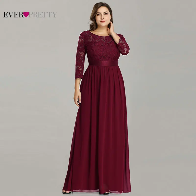 

Wedding Dress White Chiffon A Line Applique Ever Pretty New Arrival Scoop Neck Women Elegant 3/4 Sleeve Lace Floor Length Dress