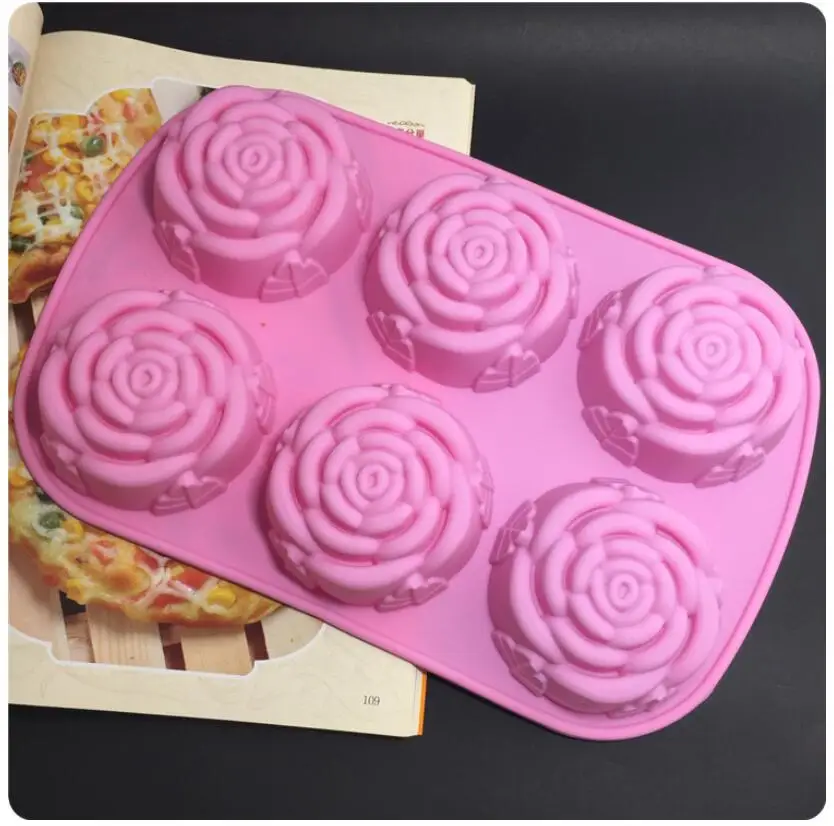 

wholesale 250pcs/lot DIY silicone molds 6 lattices rose cake pudding molds handmade soap moulds