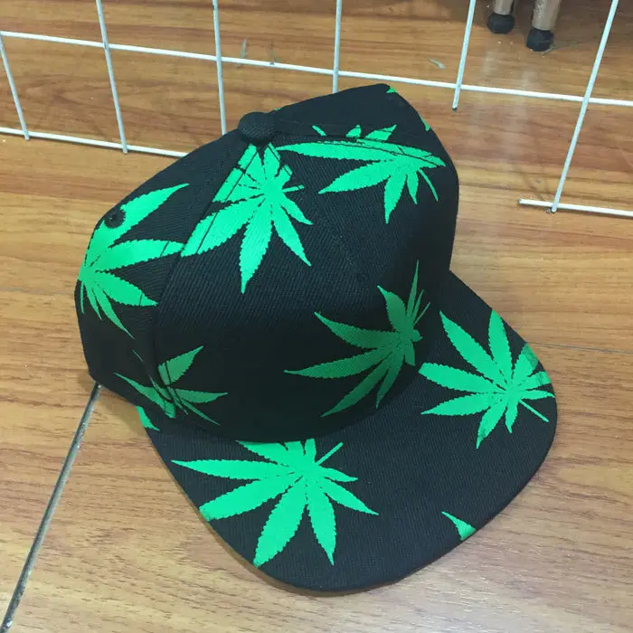 Лидер продаж Snapback повседневные Хип Хоп бейсболки Chapeu Bonet Gorra вышивка Зеленый Лист конопли цветочные шляпы с принтом для мужчин и женщин - Цвет: plate Green