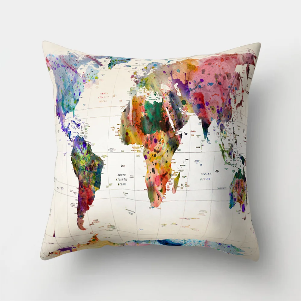 World Map Printed Custom Sofa Cushion Covers 45x45cm Pink Black and White Cover for Pillow Vintage Home Decoration Accessories - Цвет: World Map 01