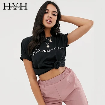 

HYH Haoyihui Letter Dreamer Print Tshirt Girls Women Fashion Tees Female Summer Round Neck Cotton Short Sleeve Tops Wholesale