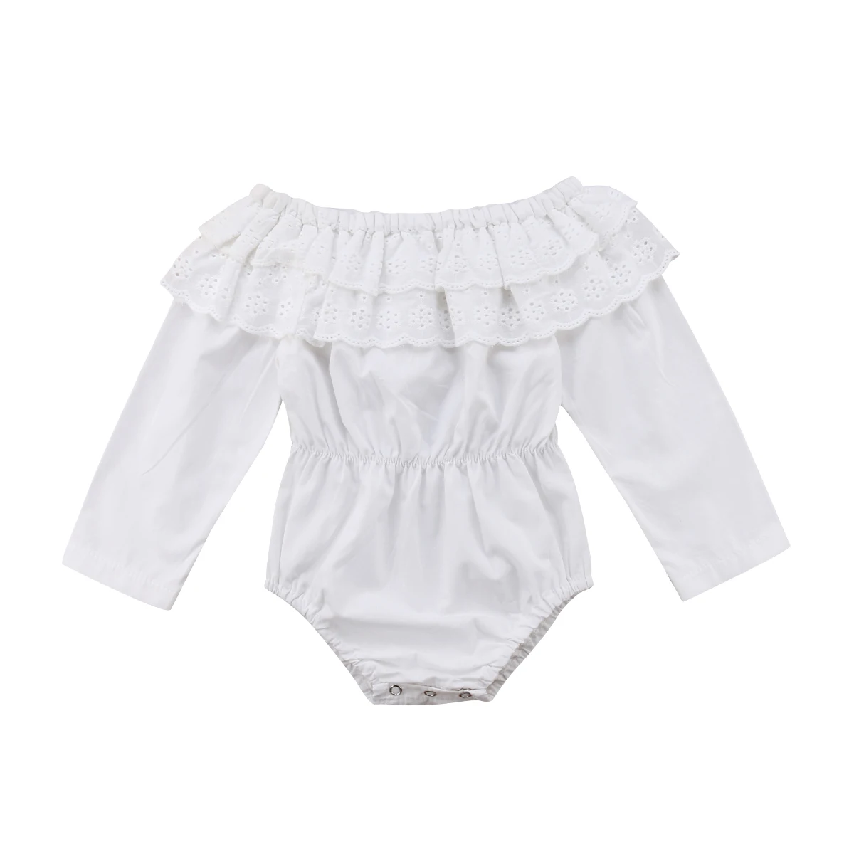 

Newborn Baby Kids Girls Bodysuit Fashion New Long Sleeve Off Shoulder Cotton Solid White Cute Lace Bodysuits Clothes
