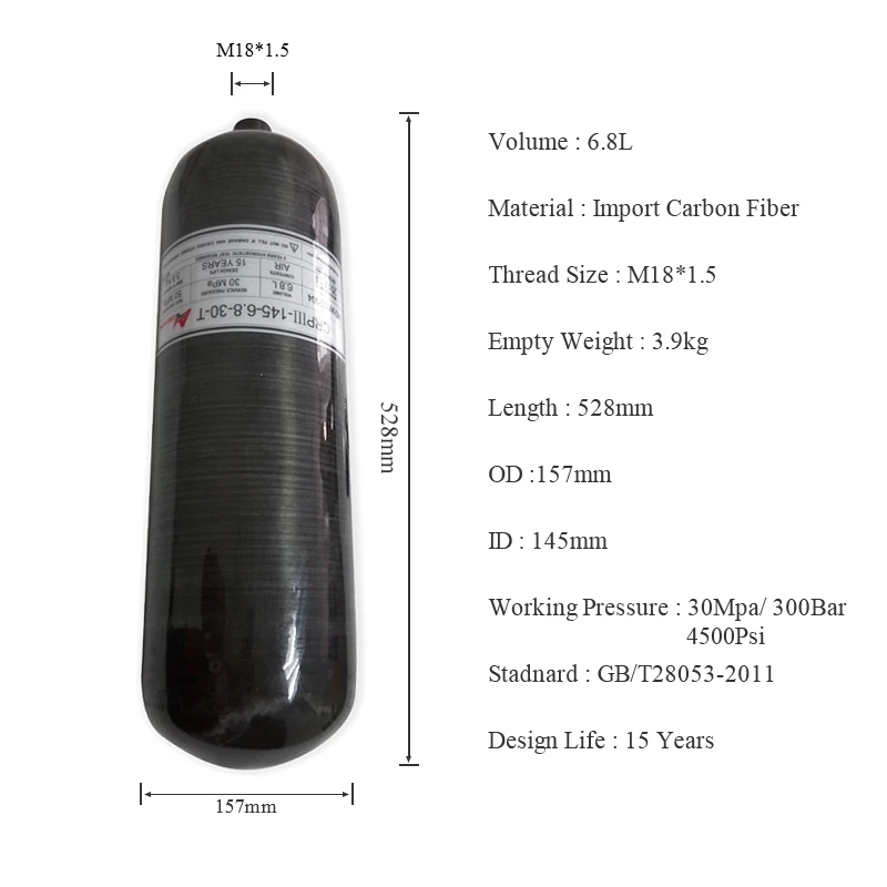 AC3680 6.8GB 300Bar Compressed Air Tank Hunting Shooting Rifle Accessories Glock Grip Belt Rifle Air Slingshot Hunting Acecare