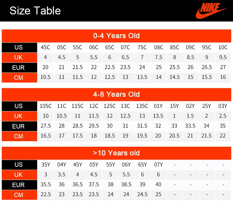 nike size for 1 year old