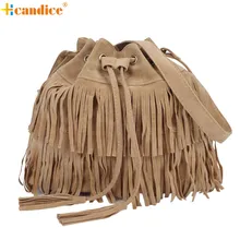 Naïveté 2016 Nouvelles Femmes De Mode Faux Suede Cordon Seau Sac Casual Solide Fringe Tassel Sac À Main Épaule Sac JUL1