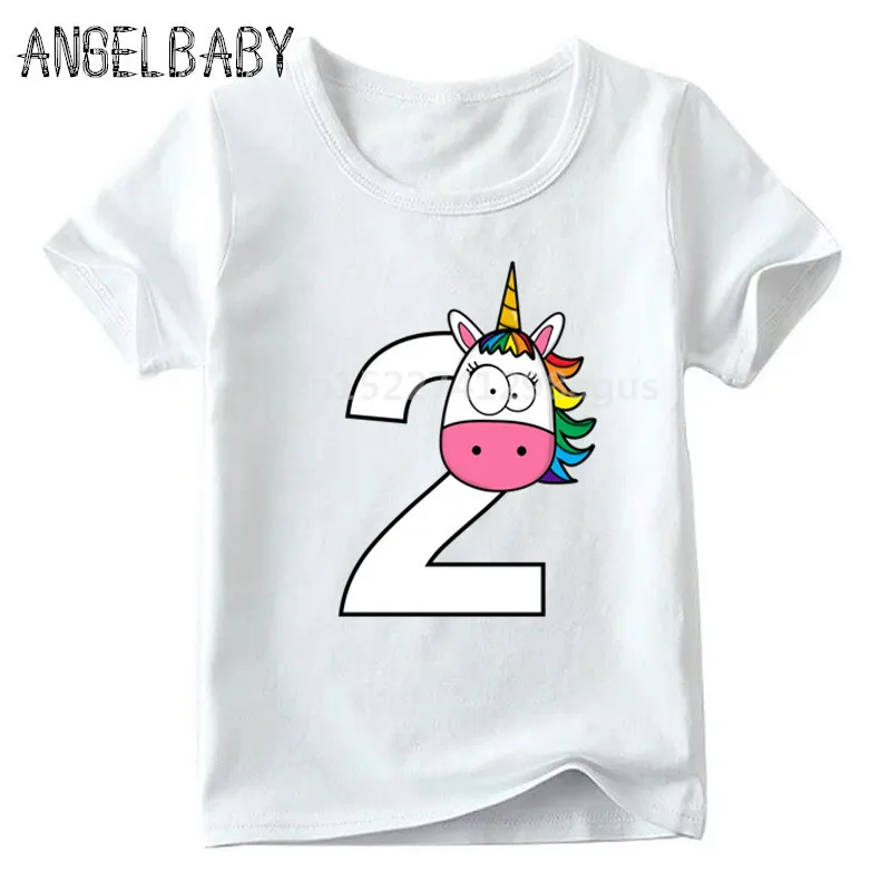 Boys/Girls Happy Birthday Rainbow Unicorn Number 1-9 Print T shirt Children Funny Gift Clothes Kids Cartoon Baby T shirt,ooo5239