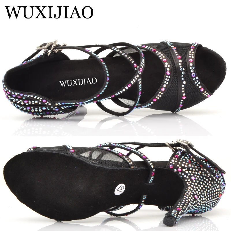 WUXIJIAO Dance Shoes Women Salsa Sneakers Dance Shoes Satin and Net Comfortable Ballroom Dance Shoes Brown Red Apricot Black