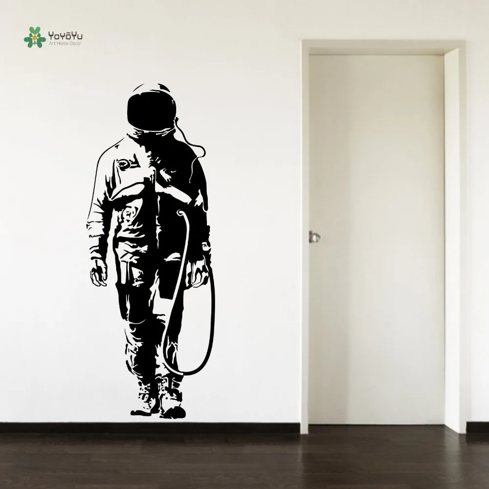 

YOYOYU Wall Decal Astronaut Space Man Living Room Wall Sticker Hallway Black Vinyl Repetable Decoration Art DIY YO128