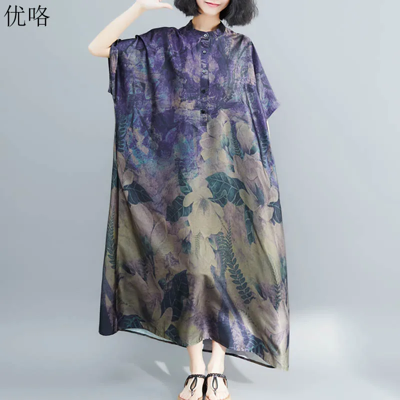

4XL 5XL 6XL Plus Size Women Dress Summer Sundress Vintage Oversize Vestido Art Print Floral Female Loose Elegant Maxi Dress 2019