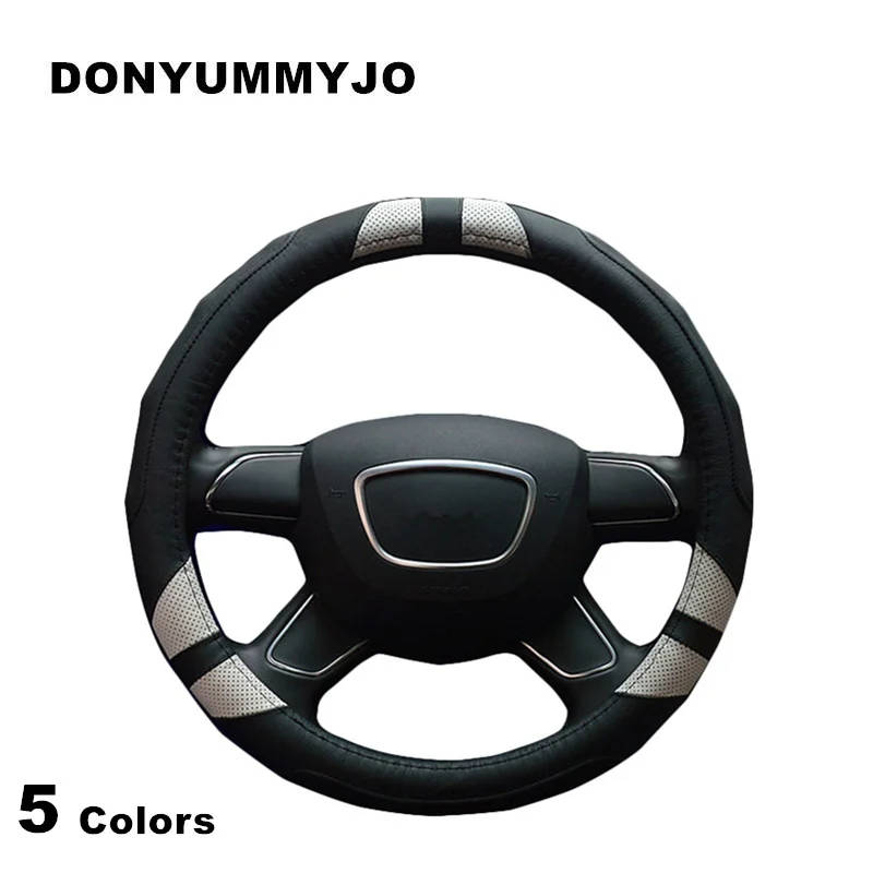 

DONYUMMYJO Breathable Top Layer Leather Steering Wheel Cover Massage Cushion Design Size 38CM For Audi BMW Ford Chevrolet VW