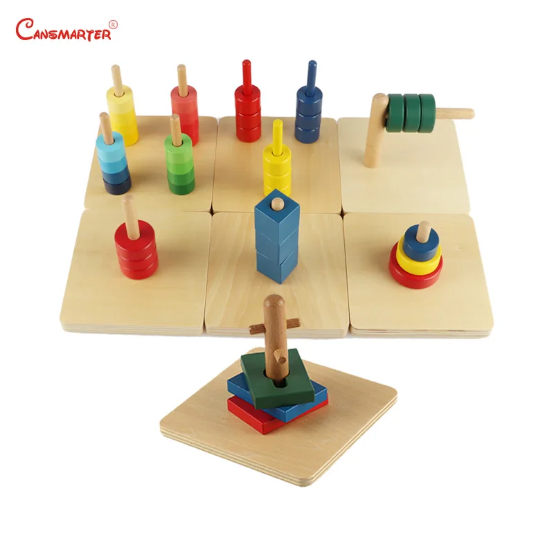 Игрушка из дерева Монтессори материал Математика дети сенсорные дошкольные Обучающие Диски на горизонтальном дюбеле Образование Деревянные игрушки - Цвет: Set