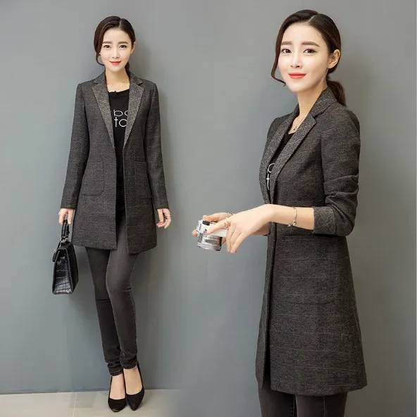 Korean Fashion Trench Women Medium Long Slim Fit Blazers and Jackets