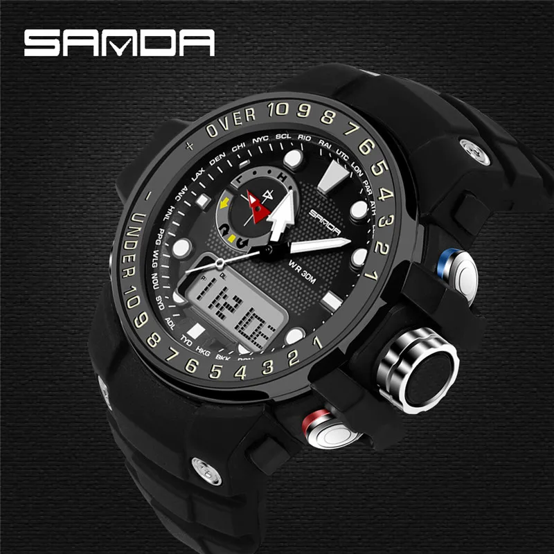 SANDA Men Military Sport Watches Men Analog Quartz Clock Waterproof