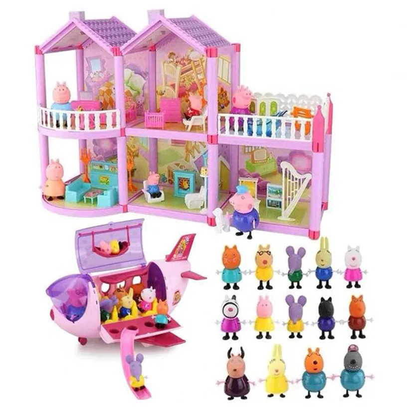 

Peppa pig Full Series Doll Family for Kid Full Scene range of roles Figure Original A plush and friends Peppa car Toys