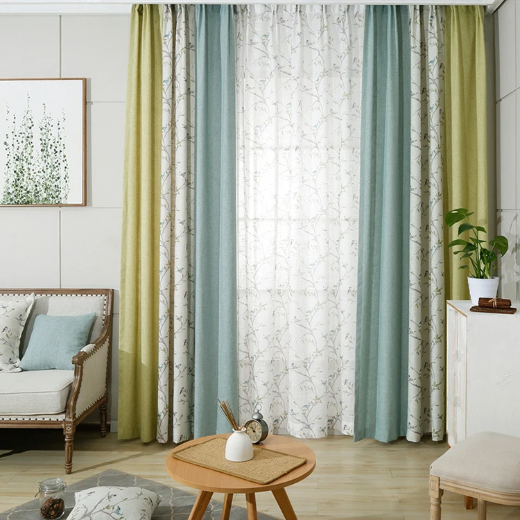 Пасторальный стиль белые цветы и птицы принты жалюзи горчичный зеленый синий вышитые шторы для спальни кабинета