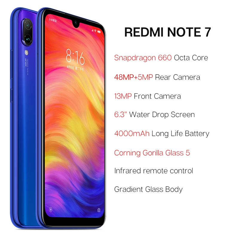 Versión Global Xiaomi Redmi Note 7 3 GB 32 GB teléfono inteligente Snapdragon 660 Octa Core 4000 mAh 6,3 \