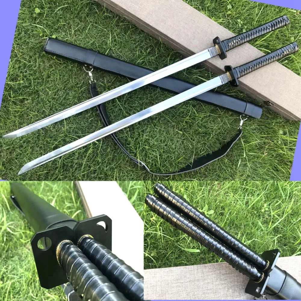 Пара самурайских бойцов, двойной нож из высокоуглеродистой стали, острый японский ниндзя прямой меч катана/кожаная оболочка|Мечи| | АлиЭкспресс