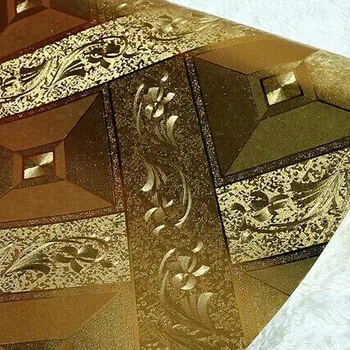 

European Embossed Square gold metallic wall paper plaid reflective ktv gold foil wallpaper TV background wallcovering rolls