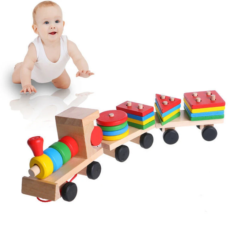 Горячая Распродажа 2018 детские развивающие игрушки деревянный поезд грузовик набор геометрические блоки замечательная игрушка в подарок