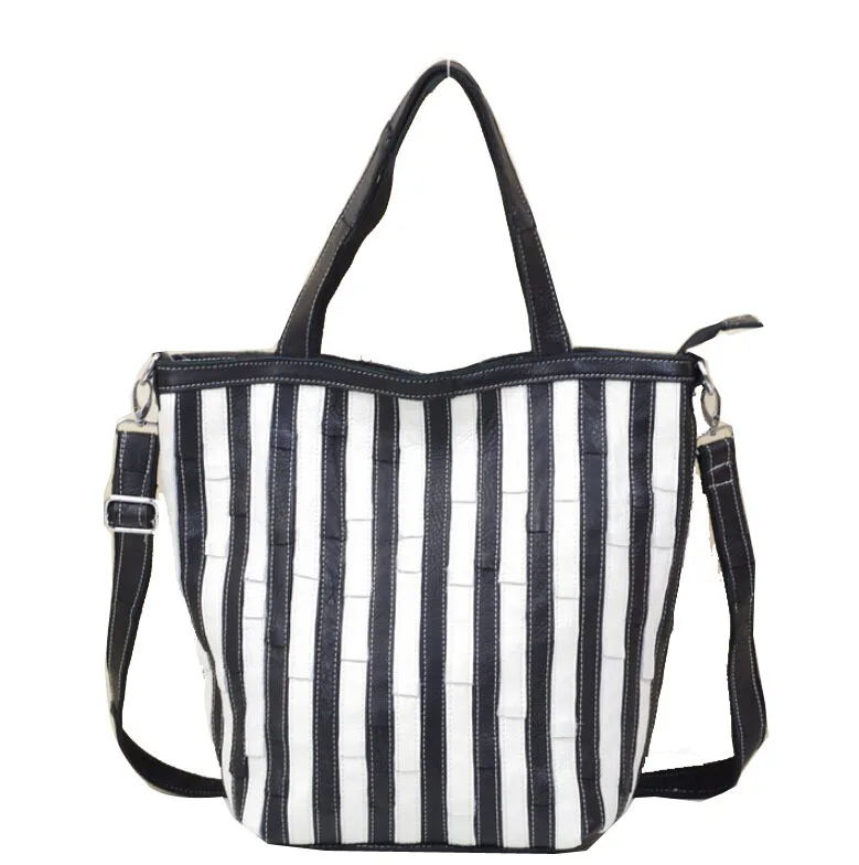 Дизайнерские женские кожаные сумки черные и белые сумки через плечо женские сумки через плечо большая емкость Дамская хозяйственная сумка Bolsa - Цвет: K615 black n white
