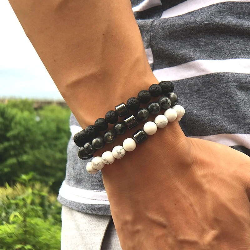 

Men's Beads Bracelet Natural Stone Lava Turquoises Map Tiger Eye Braslet Mala Braclet Buddha Brazalete Men's Yoga Gift Jewelry