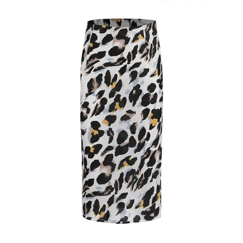 Women Leopard Printed Skirts High-waisted Sexy Satins Spandex+ Lanon Skirts