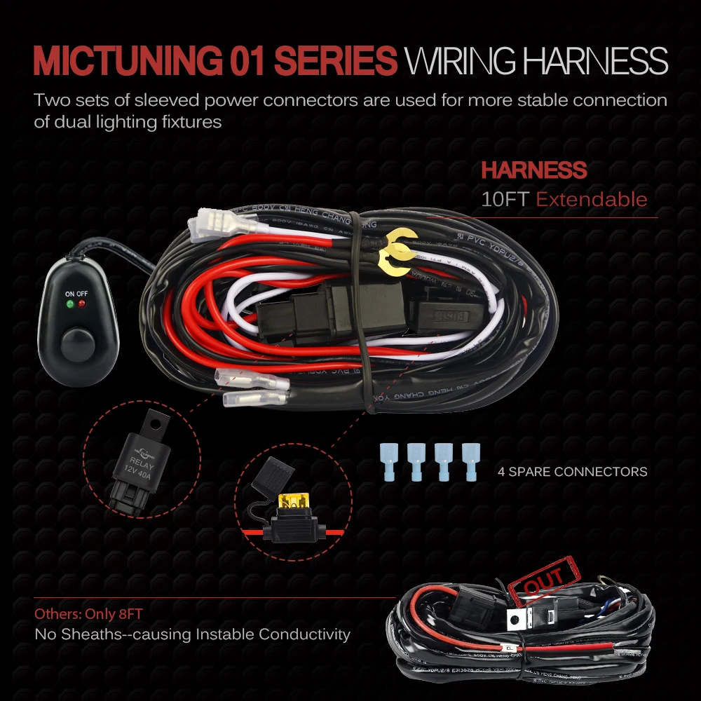 Автомобильный светодиодный светильник MICTUNING проводка 3 м 12 В 24 40 А Релейный кабель