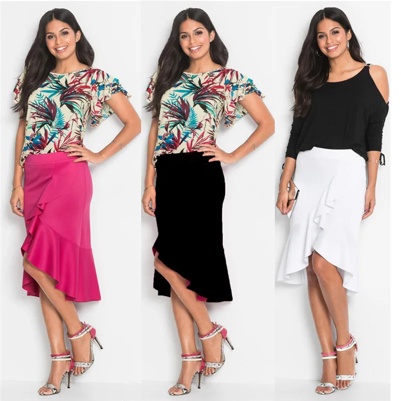 HOT sell Fashion 2018 Summer style skirts womens Irregular Lotus Leaf Skirt Ladies Casual Knee Length skirt Femme Saia Y05#N (12)