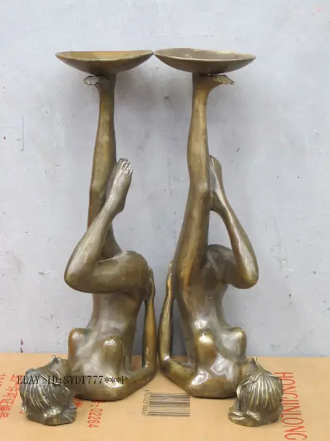 

Бронзовая Медная скульптура в западном стиле, 15 дюймов, красивые ножки, обнаженный, сексуальный подсвечник Белль 2, украшение для сада, 100% натуральная бронза