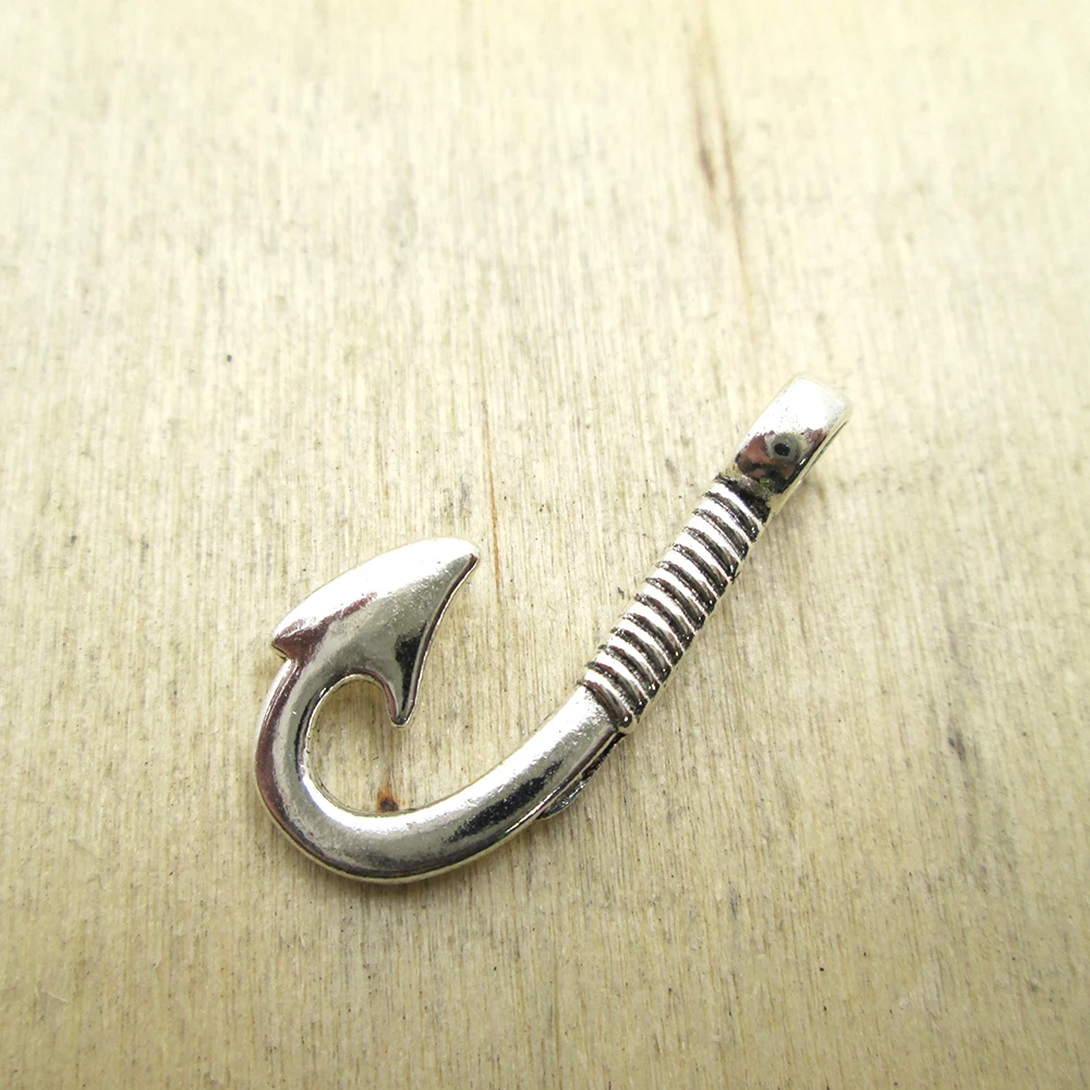 

15pcs--13x31mm Fish Hook Charms Steampunk Large Fish Hook Charm Pendants DIY necklace/ bracelets charms antique silver tone