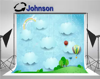 

rainbow clouds hot air balloons tree grass background Vinyl cloth High quality Computer print children kids backdrops