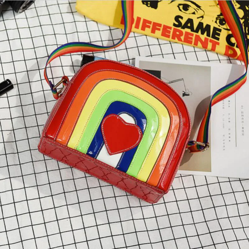 Reether Лакированная кожа Радуга Стиль Для женщин сумка Обувь для девочек Crossbody