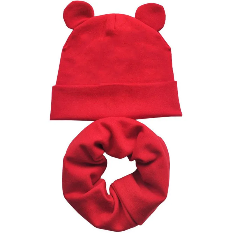 Новая детская шапка с милыми ушками, хлопковая шапка для младенцев, детские шапки для девочек и мальчиков, детская шапка, шарф, воротники, кольцо, осенне-зимняя теплая шапка