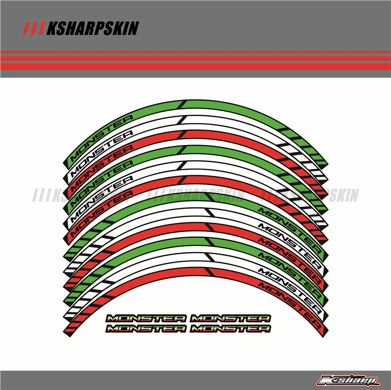 12 X толстый край внешний обод наклейки в полоску колесные наклейки подходят все DUCATI MONSTER 695 696 796 1100 1100S 797 821 795 - Цвет: K-LQT-DUC-MON-03