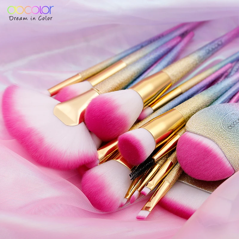 Kaufen Docolor 18PCS Fantasie Pinsel Sammlung Schönheit Make Up Pinsel Top Synthetische Haar Regenbogen Hand Beste Geschenk Für Frauen