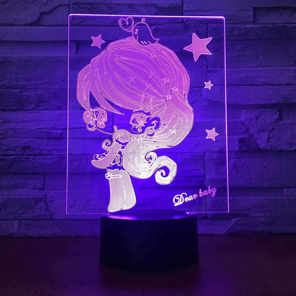7 Colors Light Baby Girl 3D Night Light For Home Decoration Lamp