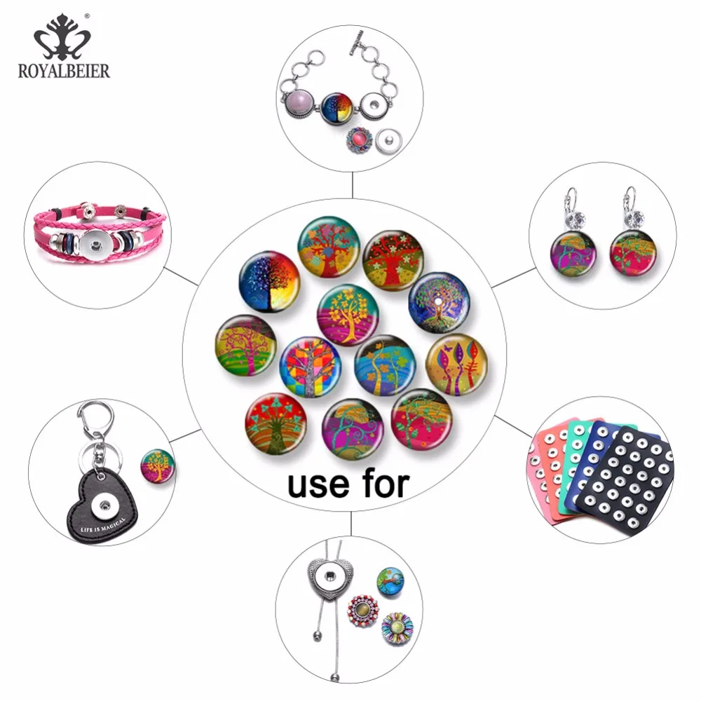 RoyalBeier 12pcs/lot Cute Pig Snap Button China Panda Glass Charms 18mm Snap Button For Snap Bracelet Necklace DIY Jewelry