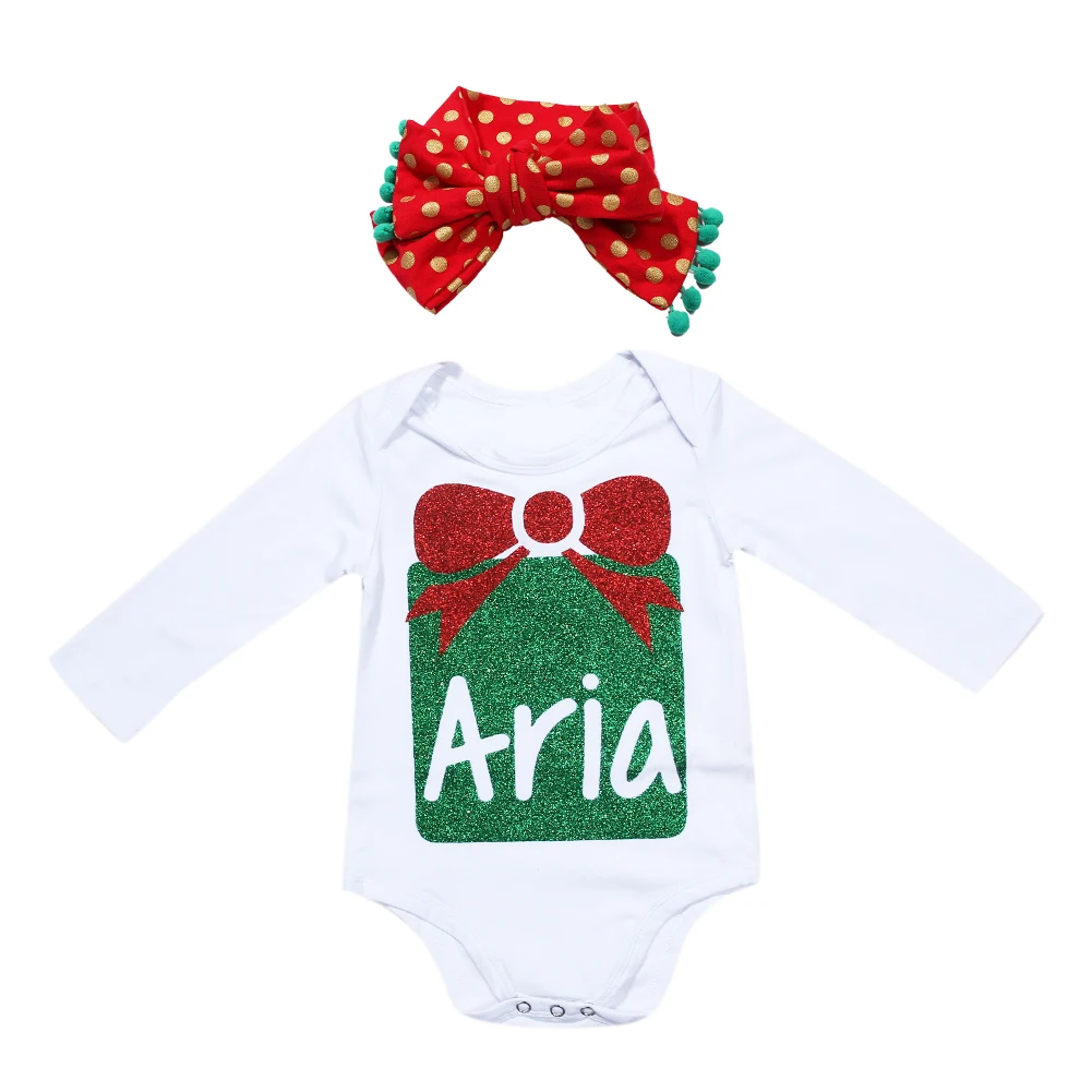 

Stylish Baby Girls Xmas Type Romper Shining Green Red Long Sleeve One-piece Jumpsuit Romper + Polka Dot Bow-knot Headband
