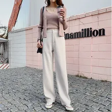 HziriP OL estilo de pantalones de pierna ancha de las mujeres 2019 nuevo sólido alto cintura elegante Oficina pantalones de trabajo mujer Pantalon Mujer
